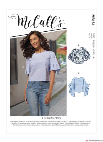 McCall's Pattern M8161 Misses' Tops With Trumpet, Tulip, Pleated Or Bubble Sleeves #JudithMcCalls