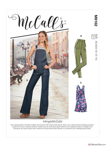 McCall's Pattern M8162 Misses' Flared Jeans, Dungarees, Skinny Jeans & Shortalls #AngieMcCalls