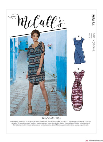 McCall's Pattern M8164 Misses' Pullover Dresses With Sleeve Ties, Pocket Variations & Belt #RobinMcCalls