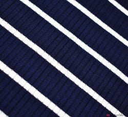 Ribbed Stripe Jersey Fabric - Viscose Blend - Navy Blue