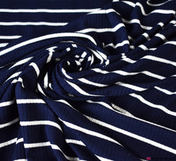 Ribbed Stripe Jersey Fabric - Viscose Blend - Navy Blue