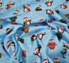 Polycotton Fabric - Christmas Penguin Club - Sky Blue