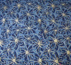 Cotton Fabric - Christmas Metallic Poinsettia - Navy Blue