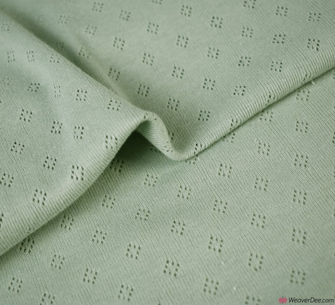Knitted Pointelle Cotton Jersey Fabric - Sage Green