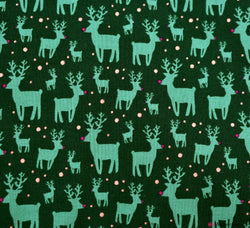 Rose & Hubble Cotton Fabric - Red Nose Reindeer - Bottle Green