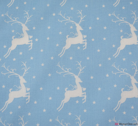 Polycotton Fabric - Reindeer & Stars Blue