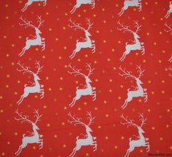 Polycotton Fabric - Reindeer & Stars Red