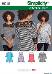 Simplicity - S8016 Misses' Knit Tops with Lace Variations - WeaverDee.com Sewing & Crafts - 1