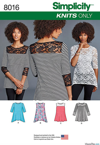 Simplicity - S8016 Misses' Knit Tops with Lace Variations - WeaverDee.com Sewing & Crafts - 1