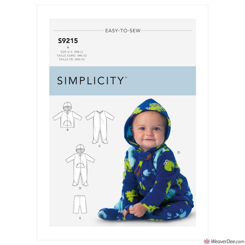 Simplicity Pattern S9215 Babies' Jackets, Footed Bodysuits & Pants