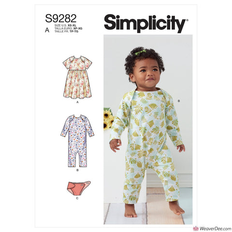 Simplicity Pattern S9282 Babies' Knit Dress, Romper & Diaper Cover