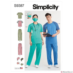 Simplicity Pattern S9387 Unisex Knit Scrub Tops, Pants, Cap & Mask