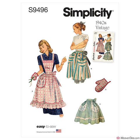 Simplicity Pattern S9496 Misses' Vintage 1940s Apron