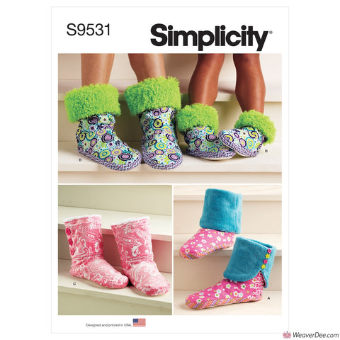 Simplicity Pattern S9531 Slippers - Adult & Child