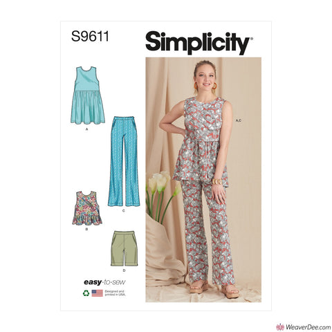 Simplicity Pattern S9611 Misses' Tunic, Cropped Top, Trousers & Shorts
