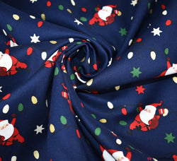 Rose & Hubble Cotton Poplin Fabric - Santa in Lights Navy