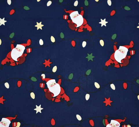 Rose & Hubble Cotton Poplin Fabric - Santa in Lights Navy