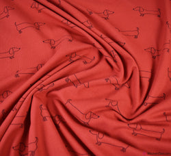 John Louden Cotton Jersey Fabric - Cool Sausage Dog - Terracotta Red