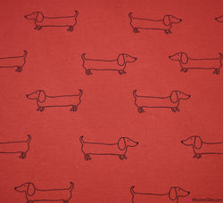 John Louden Cotton Jersey Fabric - Cool Sausage Dog - Terracotta Red