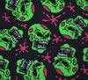Polycotton Fabric - Scary Skulls Green