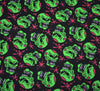Polycotton Fabric - Scary Skulls Green