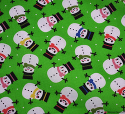 Polycotton Fabric - Smiling Snowmen Green