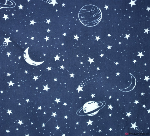 Polycotton Fabric - Stars & Planets Navy