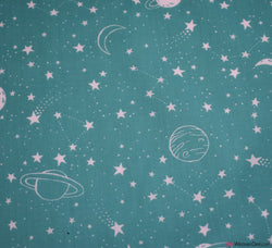 Polycotton Fabric - Stars & Planets Turquoise