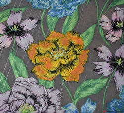 Floral Metallic Striped Cotton Lawn Fabric