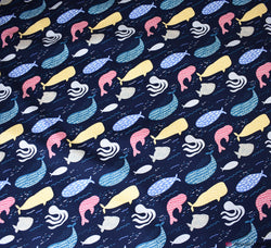Rose & Hubble Cotton Poplin Fabric - Swimming With Whales - Navy