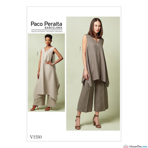 Vogue Pattern V1550 Misses' Pullover Tunic With Uneven Hem & Wide-Leg Pants