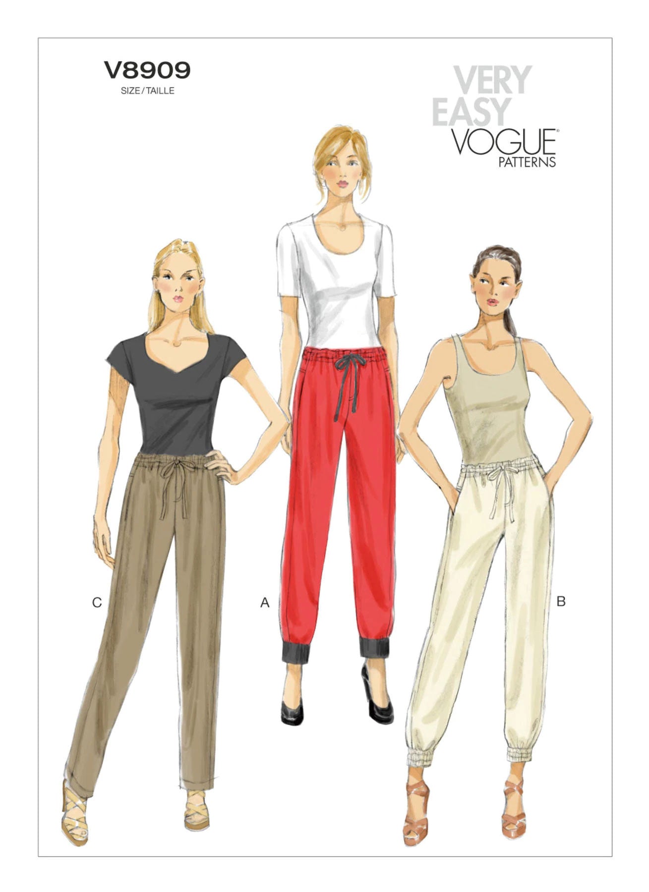 V8909, Misses' Elastic Waistband Pants