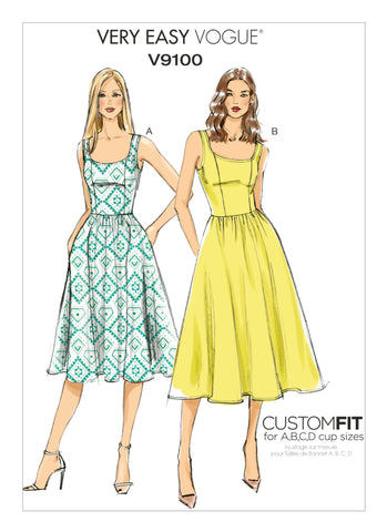Vogue Pattern: V9100 Misses' Sleeveless Gathered Waist Dresses - Very ...