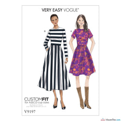 Vogue - V9197 Misses' Jewel-Neck, Gathered-Skirt Dresses - WeaverDee.com Sewing & Crafts - 1