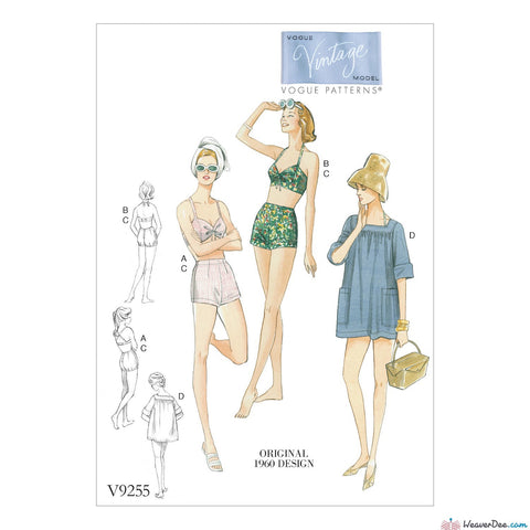 Vogue Pattern V9255 Misses' Lined Halter Bra & Shorts, & Square-Neck Coverup With Pockets