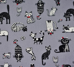 Rose & Hubble Cotton Poplin Fabric - Wacky Cats Silver