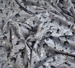 Rose & Hubble Cotton Poplin Fabric - Wacky Cats Silver
