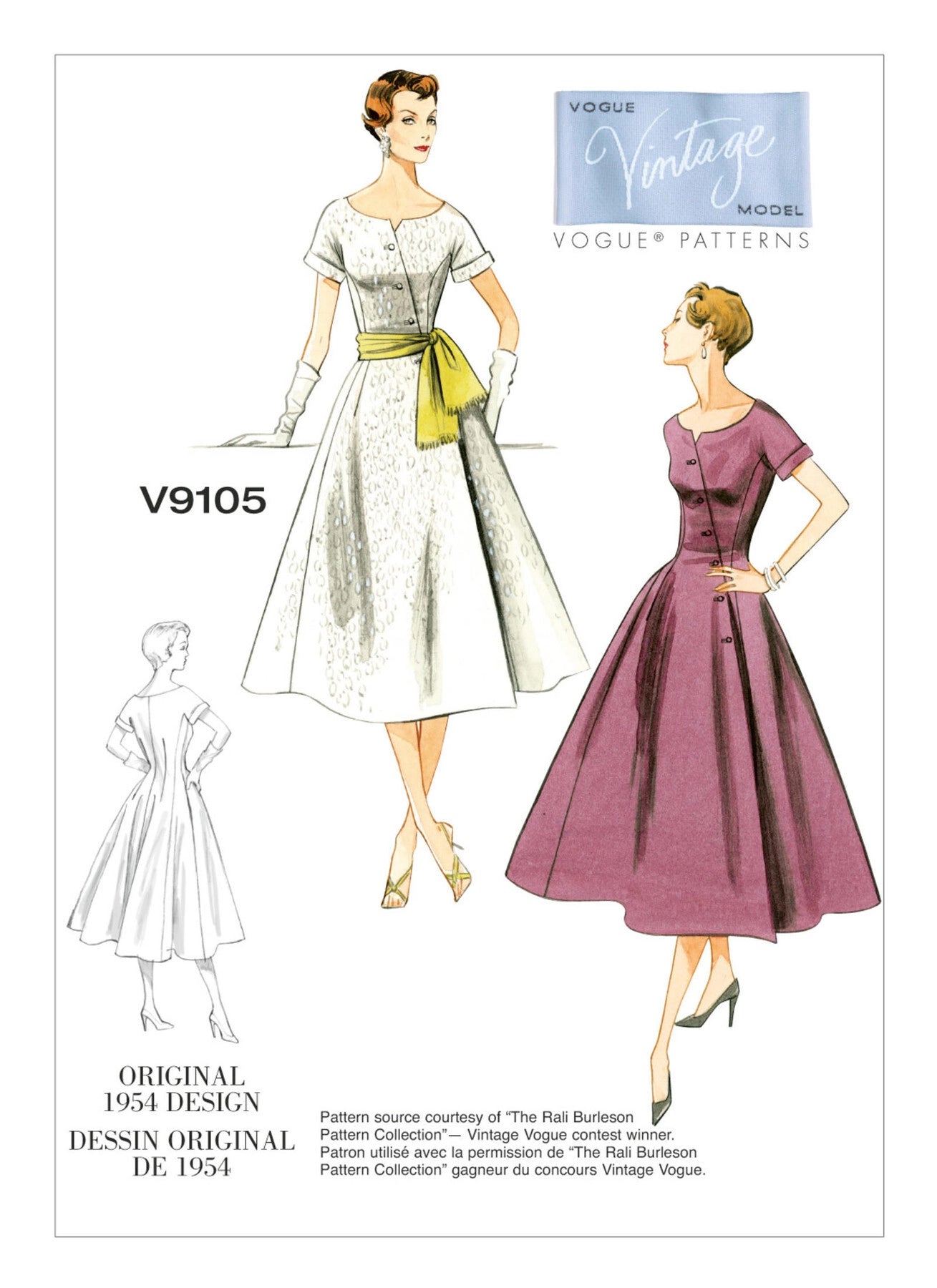 Vogue Pattern V9105 Vintage 1950s Misses' Dress & Sash WeaverDee.com Vogue Pattern V9105 Vintage 1950s Misses' Dress & Sash WeaverDee.com