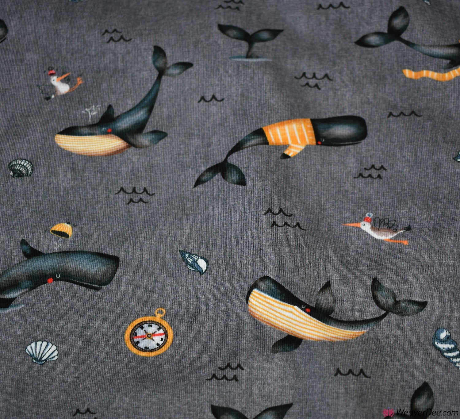 Whale Print - Blue - John Louden Cotton Jersey Fabric – WeaverDee.com