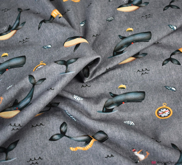 Whale Print Blue John Louden Cotton Jersey Fabric