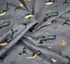 John Louden Cotton Jersey Fabric - Whales - Grey