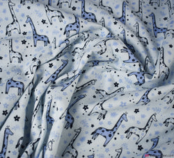 Cotton Blend Winceyette Fabric - Giraffe Light Blue