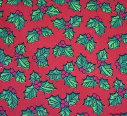Polycotton Fabric - Christmas Holly & Berry Red