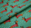 Polycotton Fabric - Christmas Sausage Dog Green