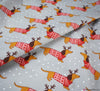 Polycotton Fabric - Christmas Sausage Dog Silver