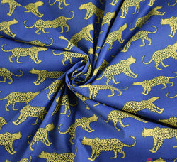 Premier Print Polycotton Fabric - Leopards Roaming Royal Blue