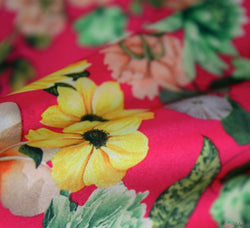 WeaverDee - Silky Satin Fabric - Floral Charmed Cerise - WeaverDee.com Sewing & Crafts - 1