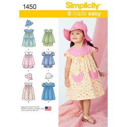 Simplicity Pattern S1450 Toddlers' Dress, Top, Panties & Hat