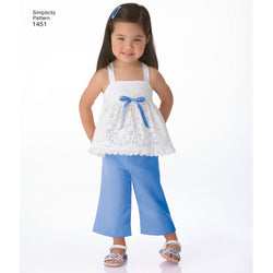 Simplicity Pattern S1451 Toddlers' Dresses, Top, Cropped Pants & Shorts
