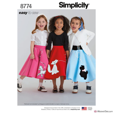 Simplicity Pattern S8774 Children's & Girls' Retro 1950s Poodle Skirt Costumes